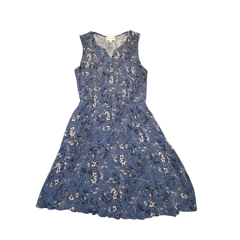 French Grey Blue Floral Dress Large Boho Coquette Romantic Cottagecore Whimsy